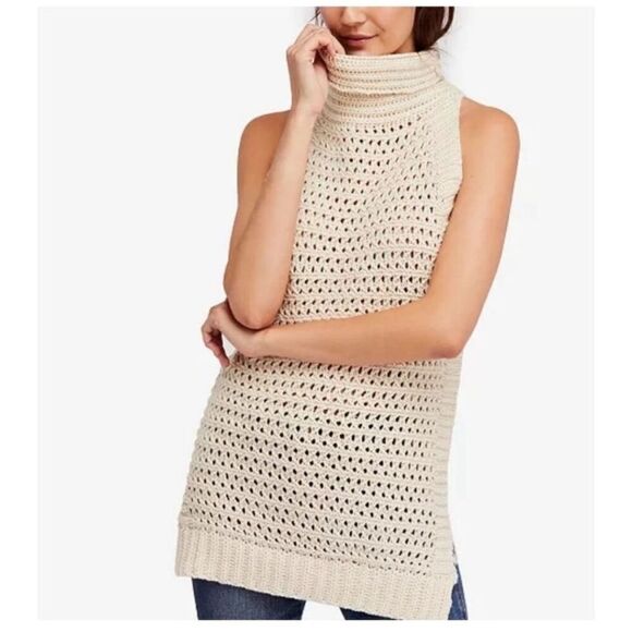 Free People Pullover Crochet Turtleneck Sweater Size Small - Picture 1 of 8